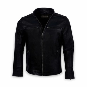 <b>Men</b> Plain Black <b>Leather</b> Biker <b>Jacket</b> Classic Motorcycle <b>Jacket</b> - Product Image 3