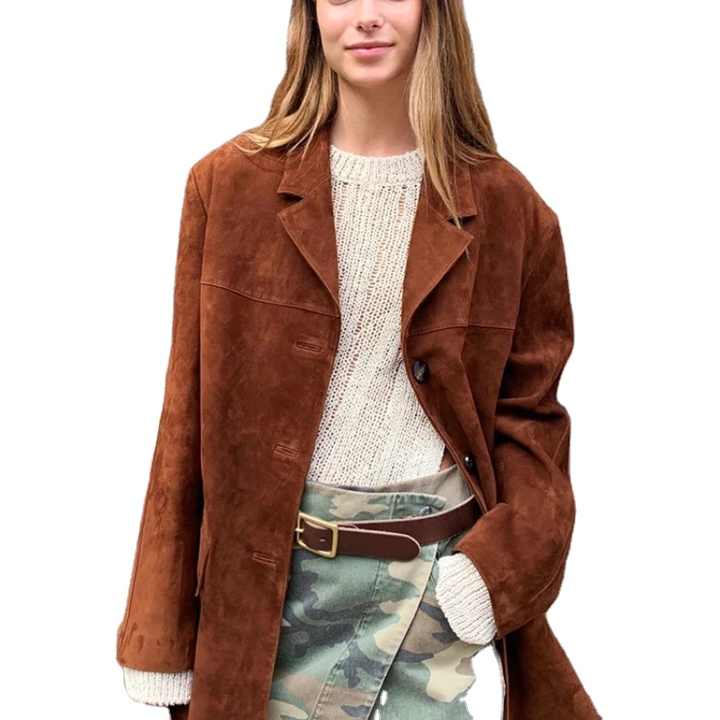 Suede Lapel Casual Blazer Coat
