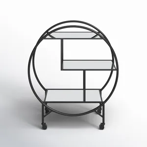 Modern Round Metal Serving Cart with Glass Shelves and Wheels Minimalist Design Durable Kitchen Storage <b>Rack</b> - Product Image 5