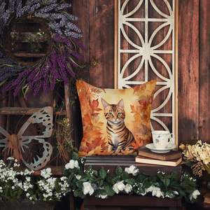 Toyger Cat in Fall Leaves Decorative <b>Pillow</b> 14x14 Indoor Outdoor Machine Washable for Couch <b>Bed</b> & Patio Decor - Product Image 5