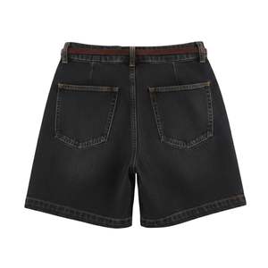 กางเกงยีนส์ขาสั้นสีดำจีบพลีทเอวสูงพร้อมเข็มขัดทรงหลวมสำหรับผู้หญิงใส่ในช่วงฤดูร้อน - Product Image 2