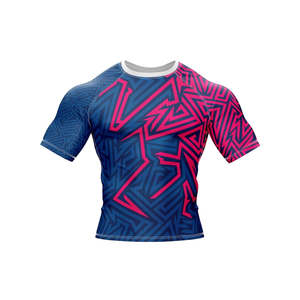 High Quality Men's Rash Guards Sportswear Custom Logo Digital Print Solid Breathable Lightweight 160g Polyester/Nylon Rash Guard - Product Image 5