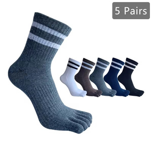 Calcetines Deportivos Unisex de Algodón con 5 Dedos, Calcetines Deportivos Transpirables con Borde a Rayas, Calcetines Casuales - Product Image 1