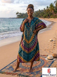 Women Printed <b>Kaftan</b> Dress Loose Fit Comfortable Beach Wear Lightweight Fabric Stylish <b>Summer</b> Custom Bulk Manufacturing Supply - Product Image 4
