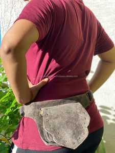 Sac banane en cuir suédé véritable fait à la main unisexe élégant multi-poches sacs de hanche ceinture à sangle réglable sac de taille utilitaire - Product Image 3