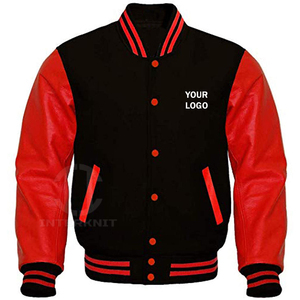 OEM Custom Varsity Jacket 100% Cotton Fleece Body <b>Synthetic</b> <b>Leather</b> Sleeves Contrast Ribbed College Jacket - Product Image 3