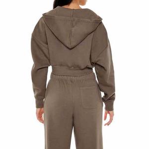 2026 High Quality Custom Wholesale Hot Winter Long Sleeve Women's Hooded Crop Pullover Breathable Cotton Crop Hoodies - Product Image 2