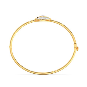 <b>Floating</b> Oval Center Diamond Bangle with Yellow Gold Slim Band and Sculpted Open <b>Frame</b> Design - Product Image 3