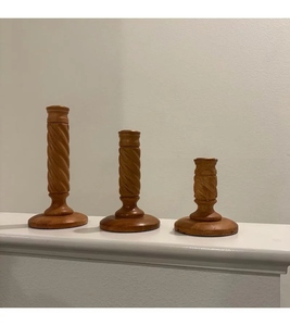 Latest design <b>small</b> medium large 3 pc set mango wooden <b>candle</b> holder set taper candlestick holder customization options - Product Image 3