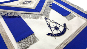 Past Grand Master Blue Lodge <b>Apron</b> - All <b>White</b> With Wreath & Pillars High End Masonic <b>Aprons</b> produced with fine materials - Product Image 3