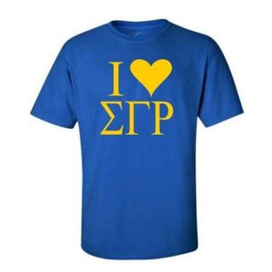 Camiseta Personalizada I Love Sigma Gamma Rho Azul para Mujer, SGRho, Diseño Gráfico de Hermandad Griega, Manga Corta, Cuello Redondo, Informal, de Algodón - Product Image 1