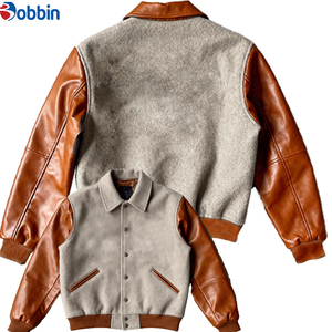 Chaqueta Bomber Varsity Personalizada para Hombre, Cuerpo de Gamuza, Mangas de Cuero, Cuello Camisero, Resistente al Viento, Abrigo Casual de Invierno, Forro Polar Grueso - Product Image 5