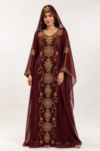 Vestido Abaya Kaftan Azul Marino Bordado de Az Creation, Manga Ancha, Tela de Seda con Flores, Modelo AFA01 - Product Image 3