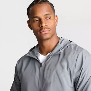 Sweat à capuche zippé coupe-vent gris clair pour homme, en polyester, coupe droite, vêtement d'extérieur décontracté pour l'automne - Product Image 5