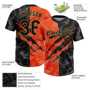 Camiseta de Béisbol Personalizada para Hombre, Naranja y Negra, Sublimada, 100% Poliéster, Manga Corta, Cierre de Botones, Nombre del Equipo, Número, Camiseta de Softbol - Product Image 3