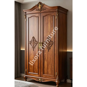 Luxury Handcrafted Solid Wood 2 Door <b>Wardrobe</b> Ornate Botanical Carving Premium Finish Armoire - Product Image 5