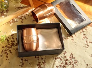 Copper Drinkware <b>Gift</b> Set Hammered Metallic Cups <b>Boxed</b> Presentation for Tea Coffee Rituals - Indian Home Crafts - Product Image 2