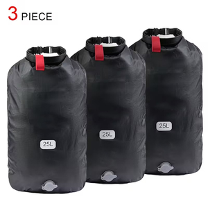 Ensemble de 3 sacs étanches de 25 L en PU noir avec fermeture à enroulement et bouchon de vidange pour le rangement extérieur - Product Image 1