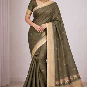 Sari Tradicional Elephant Majesty de Viscosa - Para Fiestas y Bodas, Absorbe la Humedad, Sin Arrugas - Product Image 1