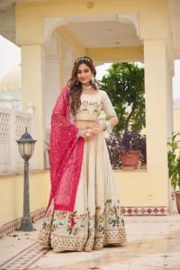 Traditional Indian Pakistani <b>Women</b> <b>Lehenga</b> Choli Green Embroidered Floor-Length Loose Fit Wedding Wear - Product Image 2