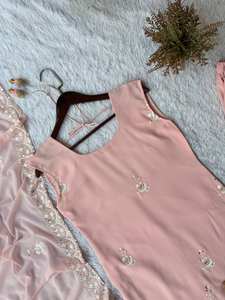 Conjunto de traje Sharara de georgette con bordado de lentejuelas, parte inferior completamente cosida y dupatta a juego, elegante atuendo para fiestas. - Product Image 6