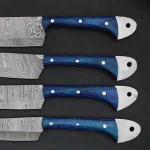 A&M ENTERPRISES 4 Piece Eco-Friendly Handmade Damascus Steel Chef <b>Knife</b> <b>Set</b> with High-Polish Finish and Blue Wooden Handles - Product Image 6