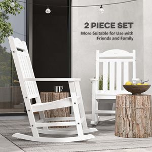 Lot de 2 chaises à bascule blanches d'extérieur avec accoudoirs, en PEHD résistant à la décoloration et imperméable, pour la détente intérieure et extérieure - Product Image 5