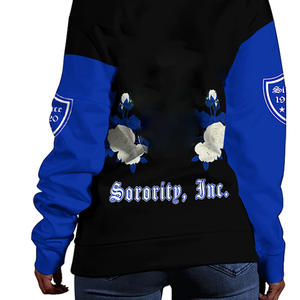 Chemises épaules dénudées OEM 1920 Zeta Phi Beta, broderie bleue et noire Zita et logo en chenille, chemises épaules dénudées grecques pour femmes - Product Image 5