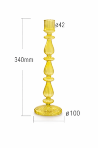 Photophore en verre côtelé jaune, design sophistiqué en forme de tige, avec des sections bombées alternées, résistant à la chaleur, pour Noël - Product Image 2