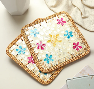 Natural rattan And Multi-Color Shell Inlay Heat-Resistant <b>Protector</b> Coaster <b>table</b> Decoration Accessories For Tea & Coffee Cup - Product Image 3