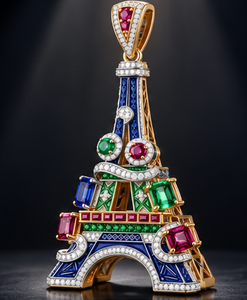 Colgante de Moissanita Torre Eiffel con Esmalte y Cristales de Imitación, Joyería Metálica, Regalo para Mujer - Product Image 3