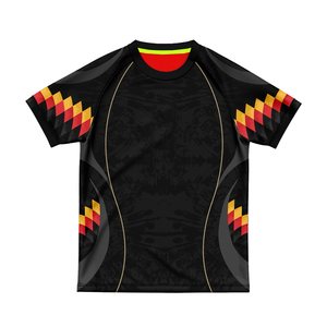 Maillot de football en sublimation noir, or et diamant |   Manches courtes |   Coupe athlétique |   Impression personnalisée complète |   Sapeemo Sports OEM - Product Image 1
