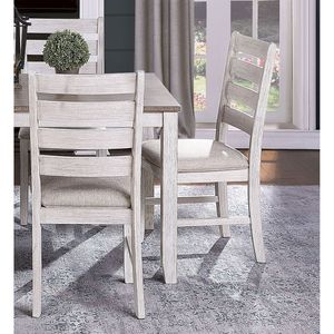 Set da Pranzo Casual 7 Pezzi, Finitura Grigio-Bianco-Marrone, 6 Sedie Laterali in Tessuto e Tavolo Rettangolare in Legno - Product Image 3