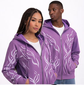 Sudadera con capucha unisex personalizada con cremallera y estampado gráfico, de forro polar grueso, estilo urbano, OEM, con estampado tribal morado, chaqueta con capucha a juego, sudaderas con cremallera - Product Image 2