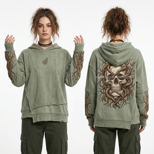 Sweat-shirt à capuche noir délavé à l'acide avec motif d'horreur, impression guillotine personnalisée, streetwear vieilli, gothique punk, pull-over pour femme - Product Image 3