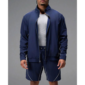 Ensemble de survêtement athlétique décontracté pour hommes, veste zippée et short, tenue d'entraînement en gros - Product Image 1