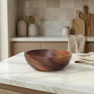 Tazón de Ensalada de Madera Hecho a Mano, Elegante Tazón Decorativo para Servir, Tazón de Madera de Acacia para Alimentos y Frutas, Tazón Redondo de Cocina para Verduras y Frutas - Product Image 3