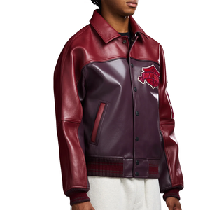 Vintage Maroon Genuine <b>Leather</b> Varsity <b>Jacket</b> <b>Men</b> Custom Avirex Style Track Team Embroidery Retro Bomber Letterman Coat - Product Image 5