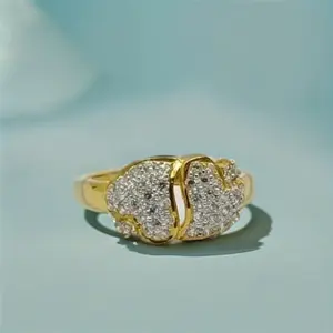 Anillo de Diseño Clásico de Oro de 22K con Doble Hoja Elegante y Cristal para Mujer, Ideal para Uso Diario y Fiestas - Product Image 2