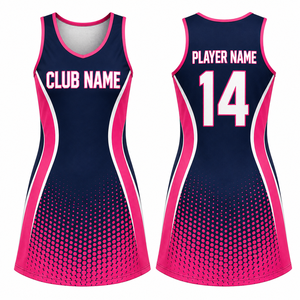 Uniforme de Netball Personalizado para Mujer, Sin Mangas, Azul Marino, Rosa y Blanco, Impresión por Transferencia de Calor, Transpirable, 100% Poliéster, Adulto, MEGAMAPLE - Product Image 1