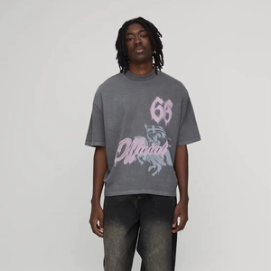 Camiseta de algodón para hombre, corte holgado y extragrande, hombros caídos, estilo casual y urbano, tela gruesa. - Product Image 1