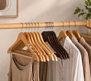 Cintres en bois avec crochets métalliques, écologiques, design classique, gain de place, auto-adhésifs pour costumes et manteaux, rangement suspendu, lot de 10 - Product Image 2