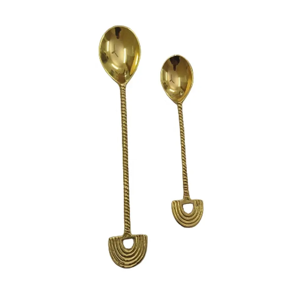 Cucchiaio da pranzo in ottone D Design e cucchiaino da tè cucchiaio da pesca in oro fatto a mano set di posate rustiche in acciaio inossidabile set di posate annodate