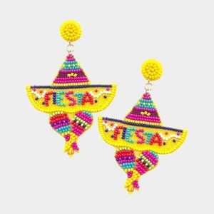 Boucles d'oreilles pendantes en forme de piment rouge de dessin animé avec design perlé Sombrero, bijoux de fête bohèmes pour femmes - Product Image 6