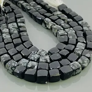 Perles de pierres précieuses Chakralume en obsidienne naturelle noire et blanche, facettées en forme de cube de 6-7 mm, qualité AA, brin de 8 pouces pour la fabrication de bijoux, vente en gros - Product Image 4
