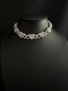 Impresionante Collar de Cadena con Eslabones de Corazón Chapado en Rodio y Completamente Cubierto de Diamantes de Imitación para Mujer, Joyería de Lujo Estilo Hip Hop - Product Image 1