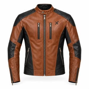 Veste de moto en cuir tendance |   Marron Noir Bourgogne Vert |   Fabricant OEM ODM |   Qualité de conception haut de gamme | - Product Image 1