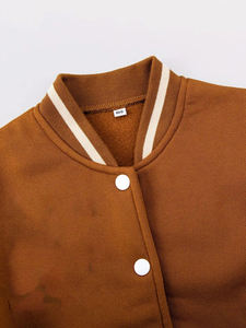 Premium Unisex Brown and <b>White</b> Varsity <b>Jacket</b> With Wool Blend Body Soft Sleeves Snap Button Closure Rib Knit Collar Cuffs - Product Image 4