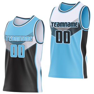 ชุดเสื้อและกางเกงบาสเก็ตบอลแบบกลับด้านได้ พิมพ์ลายชื่อทีมแบบ Sublimated หมายเลข 00 สำหรับผู้ใหญ่ ใส่ได้ทั้งชายและหญิง ผ้าตาข่าย ชุดกีฬา สีน้ำเงิน ดำ ขาว - Product Image 1