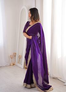Traditional Indian Pakistani Women's <b>Red</b> Silk <b>Saree</b> With Gold Border Floor-Length Wedding Wear Regular Fit - Product Image 4
